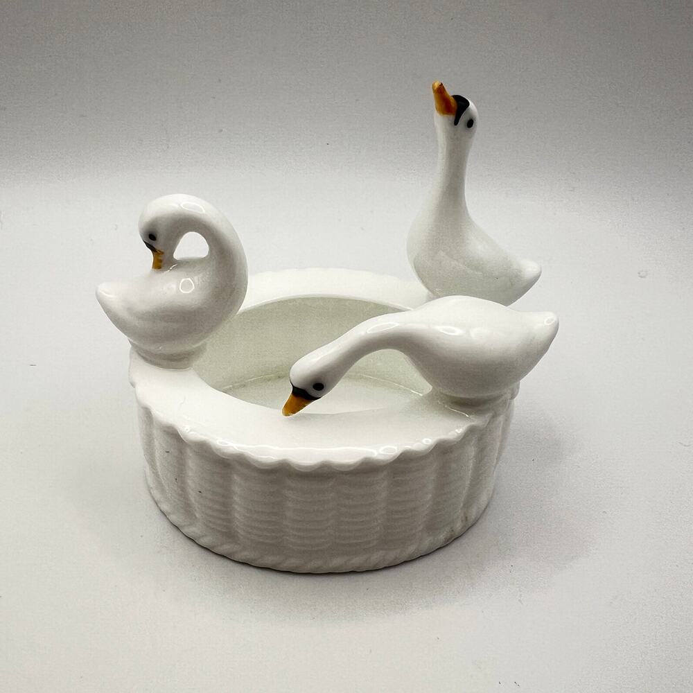 Vintage Brinns Geese Planter Porcelain Retro Candy Dish Figural Animal Decor